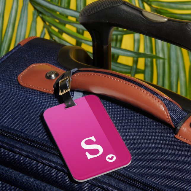Étiquette À Bagage Monogramme Girly Purple Heart Simple Moderne Chic (Insitu Rectoal 1)