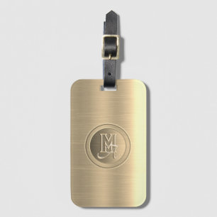 Étiquette À Bagage Monogramme gravé en acier métal d'or
