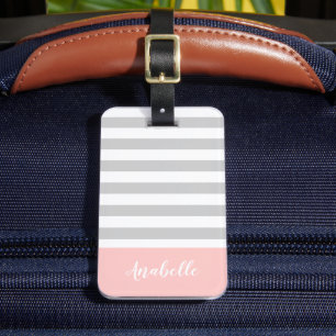 Étiquette À Bagage Monogramme Gris et rose   Couleurs modifiables