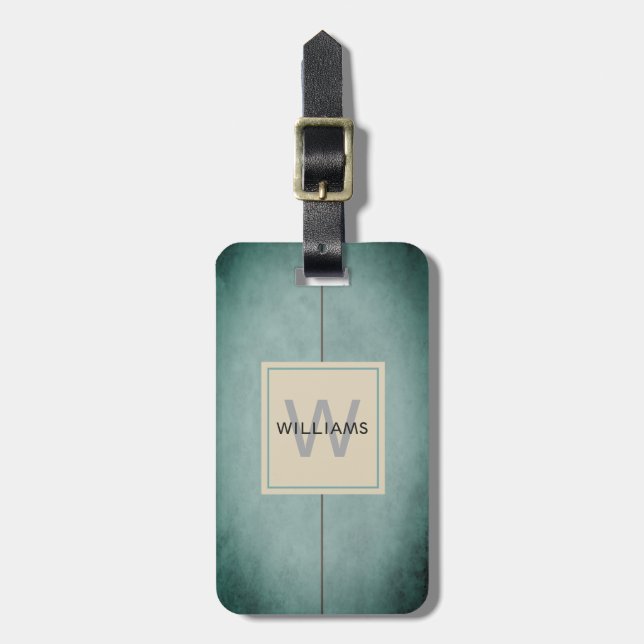 Étiquette À Bagage Monogramme gris-foncé bleu de texture élégante (Devant Vertical)