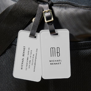 Étiquette À Bagage Monogramme gris moderne