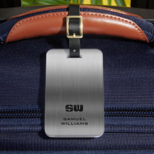 Étiquette À Bagage Monogramme Gris noir brossé