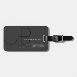 Étiquette À Bagage Monogramme gris noir moderne minimaliste