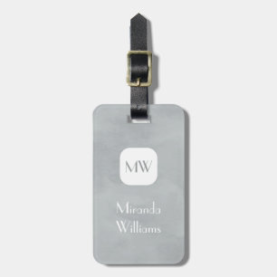 Étiquette À Bagage Monogramme gris simple et chic avec nom