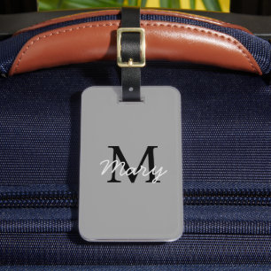 Étiquette À Bagage Monogramme gris simple Nom personnalisé