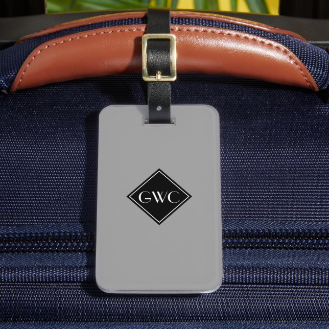 Étiquette À Bagage Monogramme gris simple personnalisé (Insitu Rectoal 2)