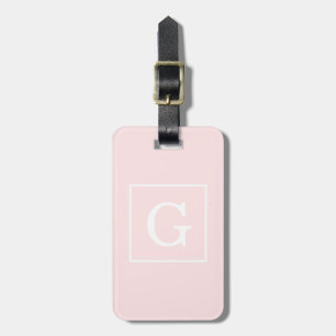 Étiquette À Bagage Monogramme Initial Cadre Rose Clair Blanc