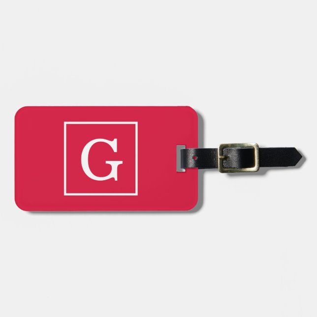 Étiquette À Bagage Monogramme initial encadré blanc Crimson (Devant horizontal)