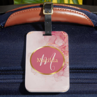 Étiquette À Bagage Monogramme Initial Faux Or Rose Texte Personnalisé