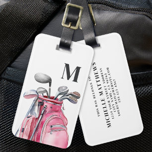 Étiquette À Bagage Monogramme Initial Golf Rose