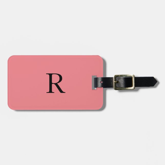 Étiquette À Bagage Monogramme Initiales Nom Modèle Saumon noir rose (Devant horizontal)