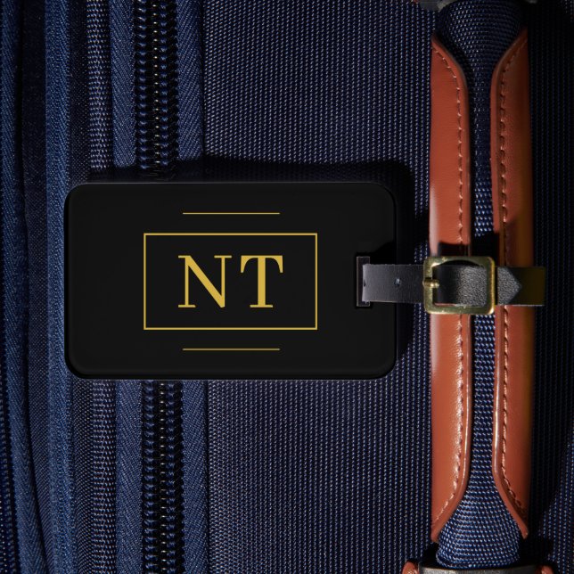 Étiquette À Bagage Monogramme initiales or noir (Insitu Rectoal 4)