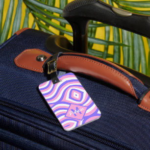 Étiquette À Bagage Monogramme les années 70 Super rose & violet psych