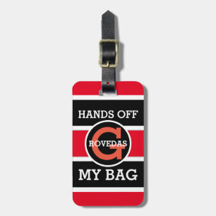 Étiquette À Bagage Monogramme mains off My Bag Text on Red White Blac