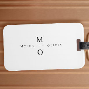 Étiquette À Bagage Monogramme mariage Élégant Minimaliste Blanc Simpl