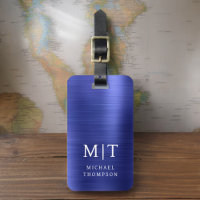 Monogramme Marine Bleu Brossé Métallique Élégant