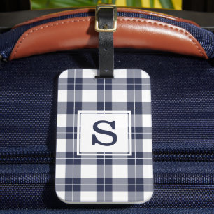 Étiquette À Bagage Monogramme Marine Motif bleu et blanc
