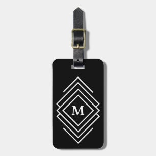 Étiquette À Bagage Monogramme masculin personnalisé noir et blanc