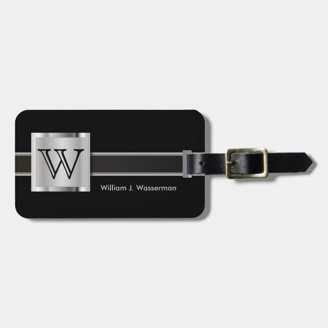 Étiquette À Bagage Monogramme Masculin Style Exécutif (Devant horizontal)