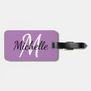 Étiquette À Bagage Monogramme mauve moderne simple Initiale et nom