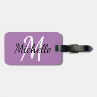 Étiquette À Bagage Monogramme mauve moderne simple Initiale et nom