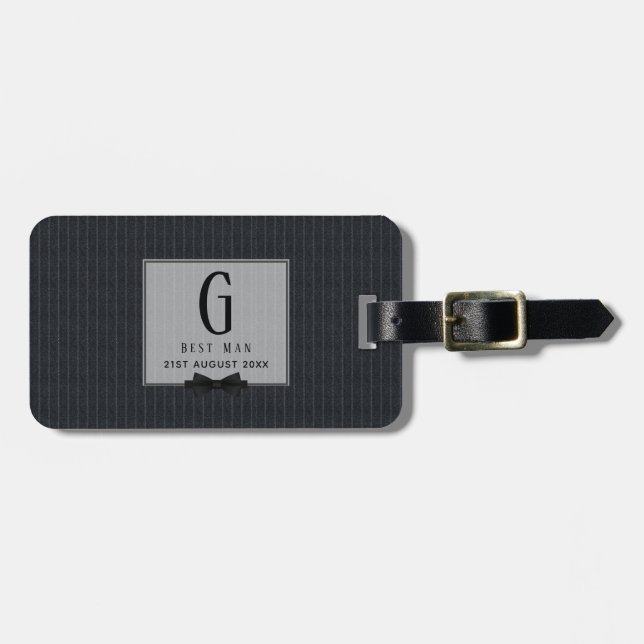 Étiquette À Bagage Monogramme MEILLEUR HOMME Groomsmen Groomsman PinS (Devant horizontal)