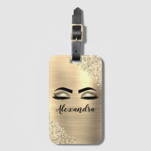 Étiquette À Bagage Monogramme métal brossé or Nom et initiale