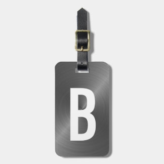 Étiquette À Bagage Monogramme métallique brossé gris initial