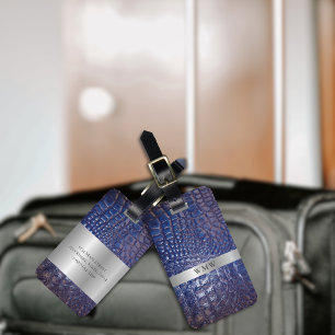 Étiquette À Bagage Monogramme métallique en cuir numérique bleu class