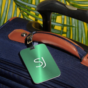 Étiquette À Bagage Monogramme métallique vert brillant