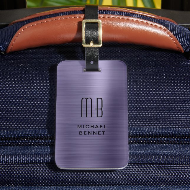 Étiquette À Bagage Monogramme métallique violet moderne Faux (Insitu Rectoal 2)