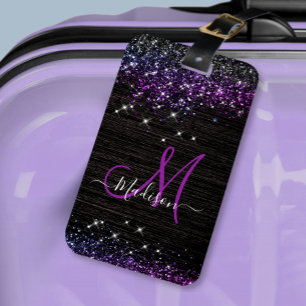 Étiquette À Bagage Monogramme mignon noir de fausse parties scintilla