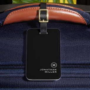 Étiquette À Bagage Monogramme minimal noir blanc classique