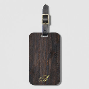 Étiquette À Bagage Monogramme minimaliste en bois Motif manuscrit