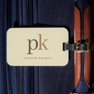 Étiquette À Bagage Monogramme minimaliste en kaki clair à deux tons