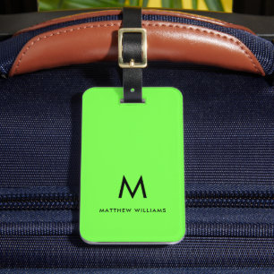 Étiquette À Bagage Monogramme minimaliste vert moderne personnalisé