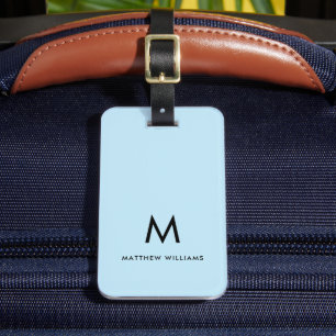 Étiquette À Bagage Monogramme minimum bleu clair moderne personnalisé