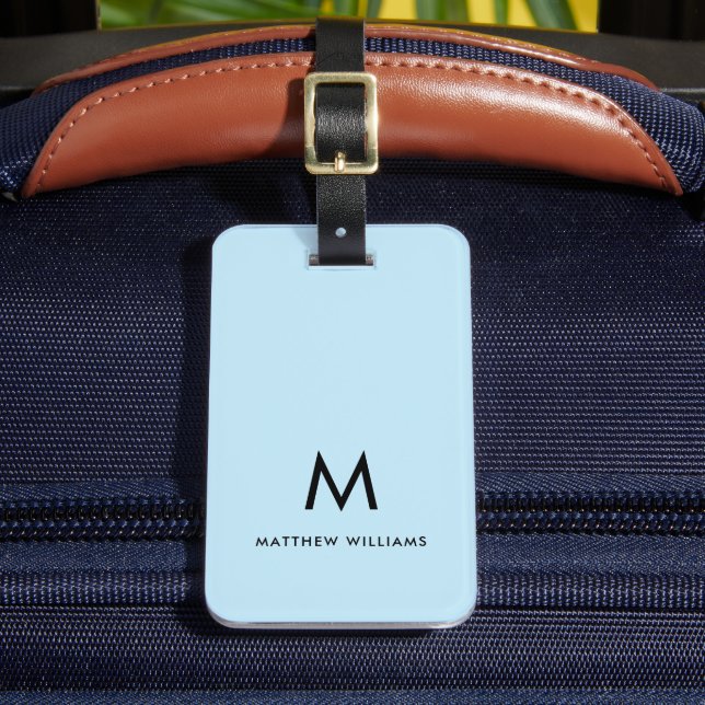 Étiquette À Bagage Monogramme minimum bleu clair moderne personnalisé (Insitu Rectoal 2)