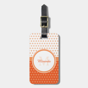 Étiquette À Bagage Monogramme Mod Orange Et Points Blancs Avec Nom
