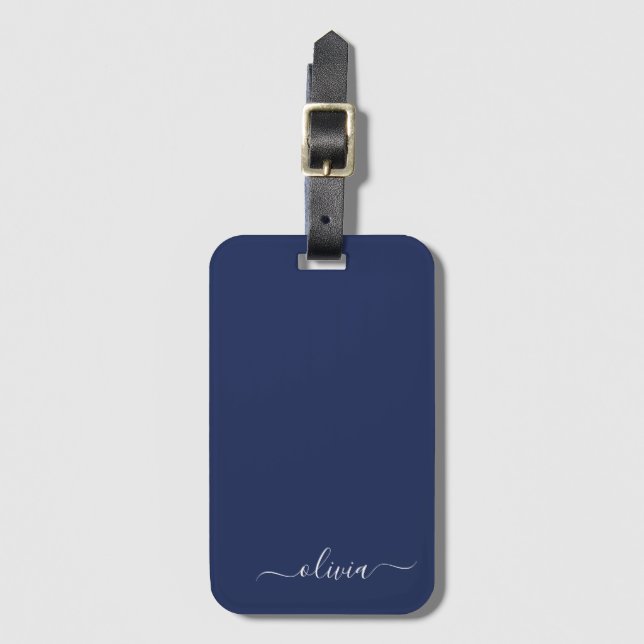 Étiquette À Bagage Monogramme moderne bleu marine et blanc (Devant Vertical)