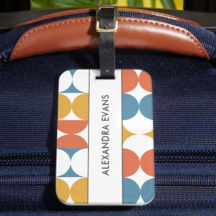Étiquette À Bagage Monogramme moderne bleu orange jaune du milieu du