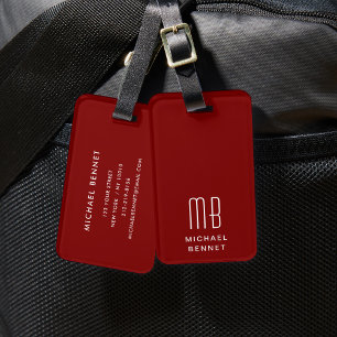 Étiquette À Bagage Monogramme Moderne Bourgogne