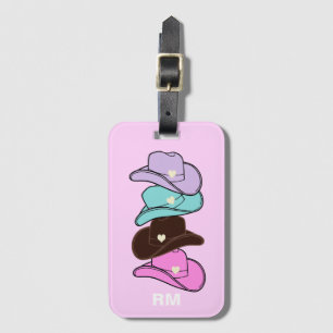 Étiquette À Bagage Monogramme Moderne Casquette Cowboy Pile rose