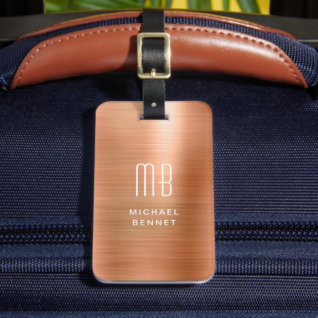 Étiquette À Bagage Monogramme moderne Cuivre métallique (Insitu Rectoal 2)