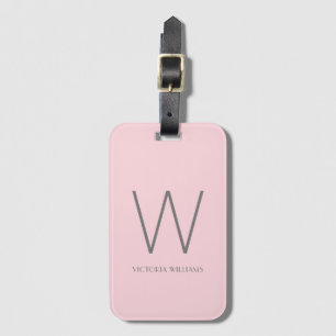 Étiquette À Bagage Monogramme moderne de couleur rose et gris minimal
