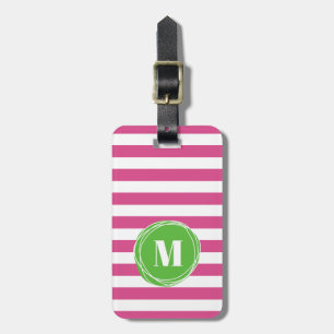 Étiquette À Bagage Monogramme Moderne De Grandes Vertes Et Roses