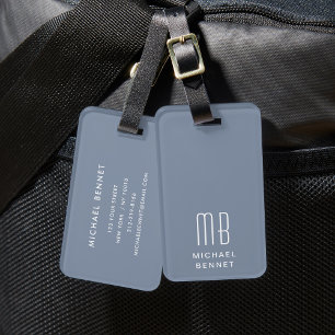 Étiquette À Bagage Monogramme moderne Dusty Blue