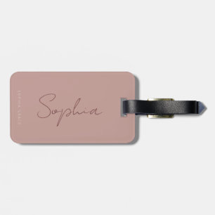 Étiquette À Bagage Monogramme Moderne Écriture Manuscrite Rose Poussi