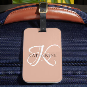 Étiquette À Bagage Monogramme moderne élégant Script rose pâle