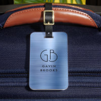 Monogramme moderne en acier bleu brillant brossé m